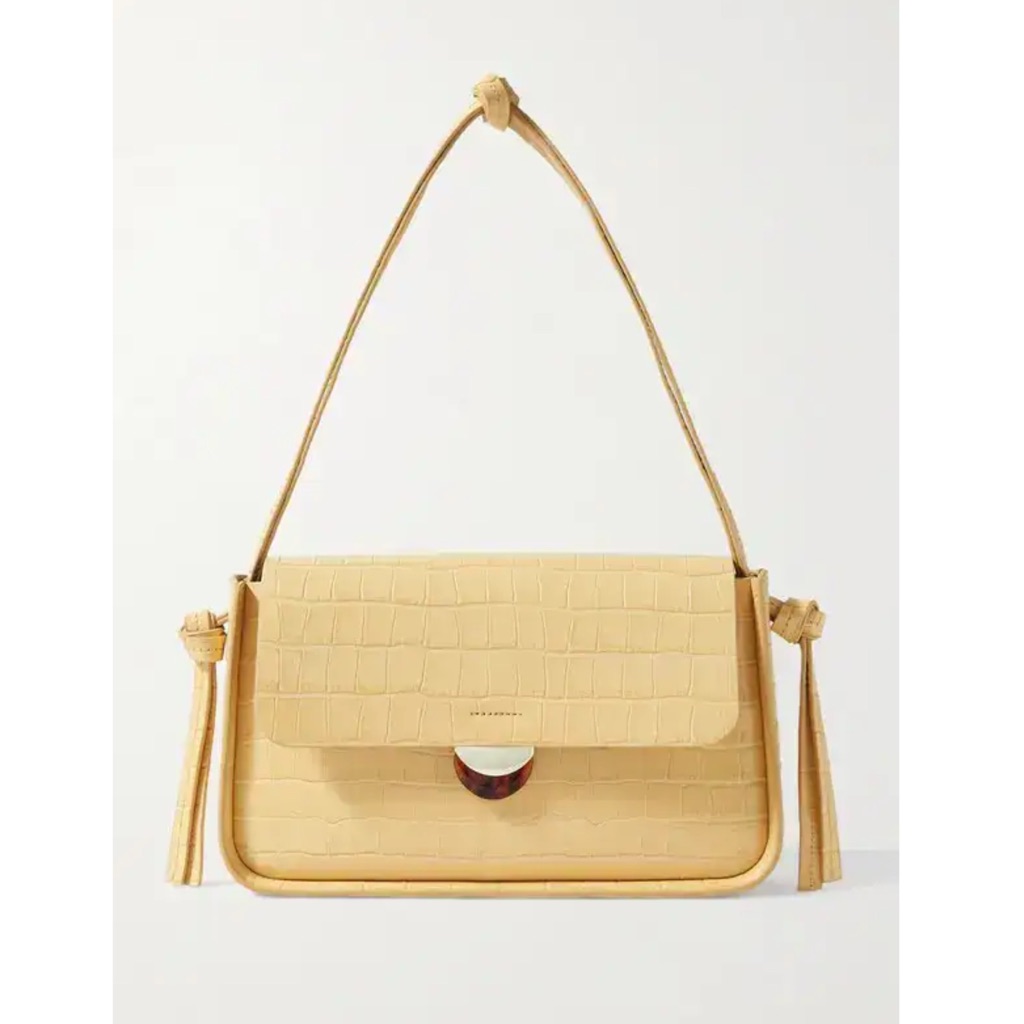 Loeffler Randall Yellow Croc Embossed Leather Maggie Baguette Flap Shoulder Bag